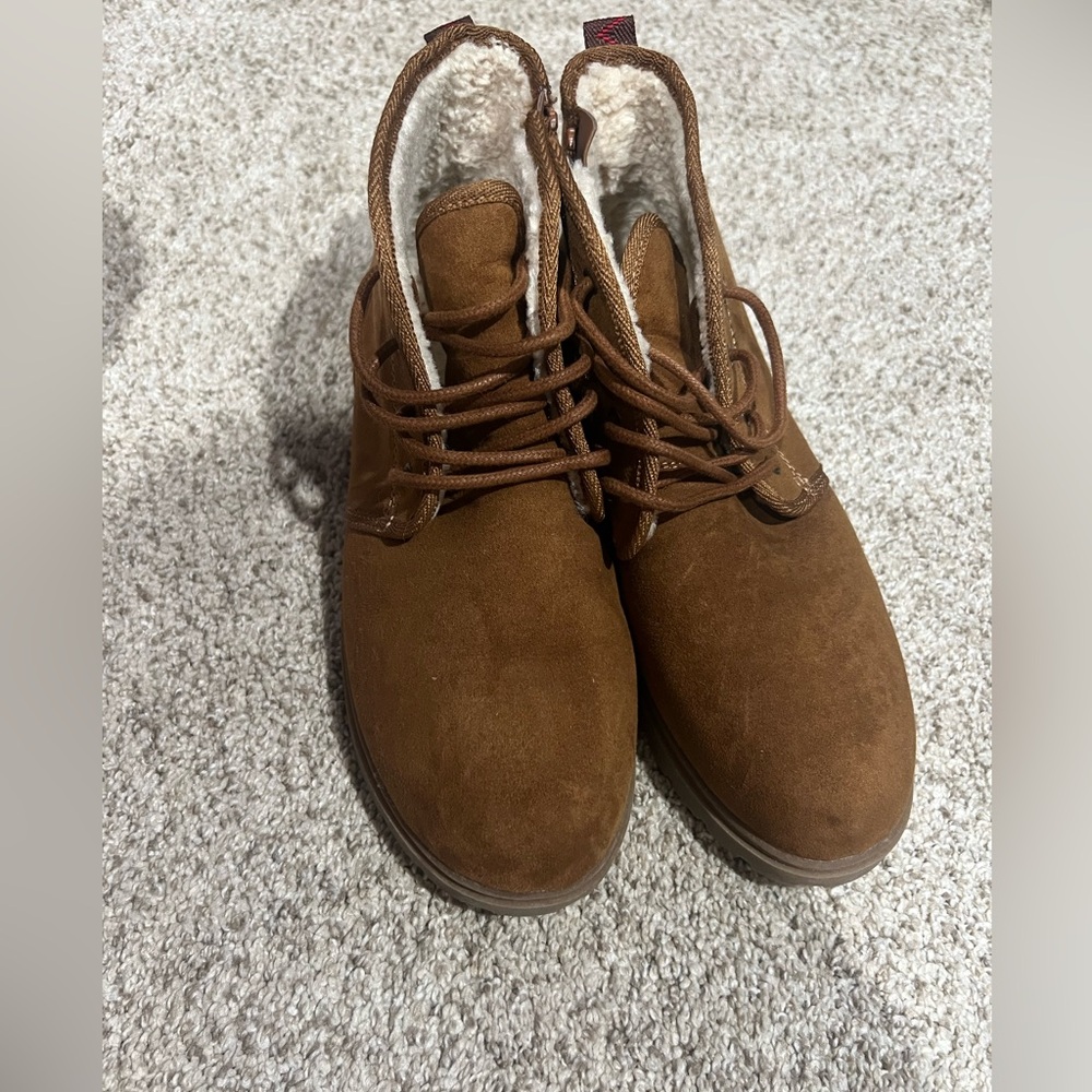 Brown Suede Lace-Up Boots